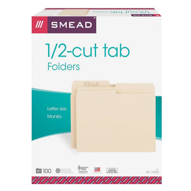 Smead File Folder, 1/2-Cut Tab, Letter Size, Manila, 100 Per Box (10320)