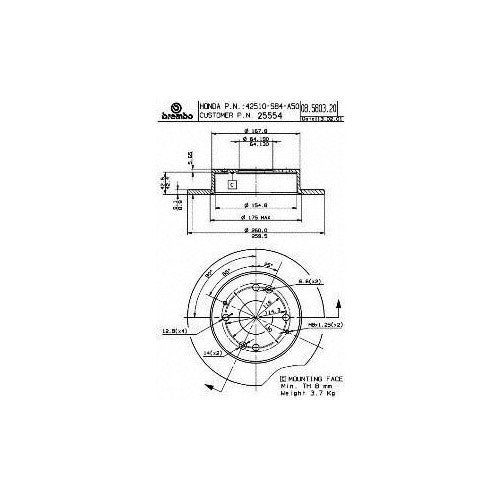 Brembo 25554 Rear Disc Brake Rotor