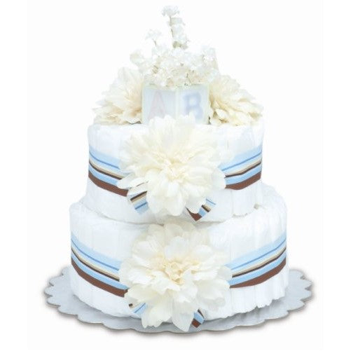 Bloomers Baby Diaper Cake Modern Cream Dahlias 2-Tier