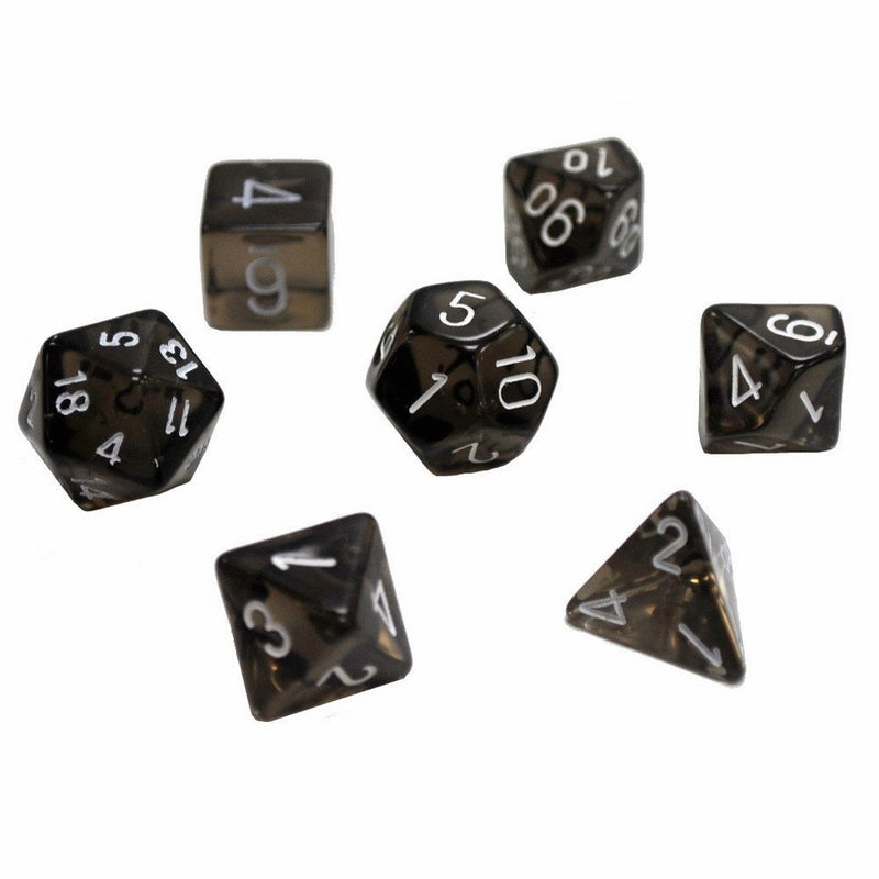 Polyhedral 7-Die Translucent Chessex Dice Set - Smoke with White