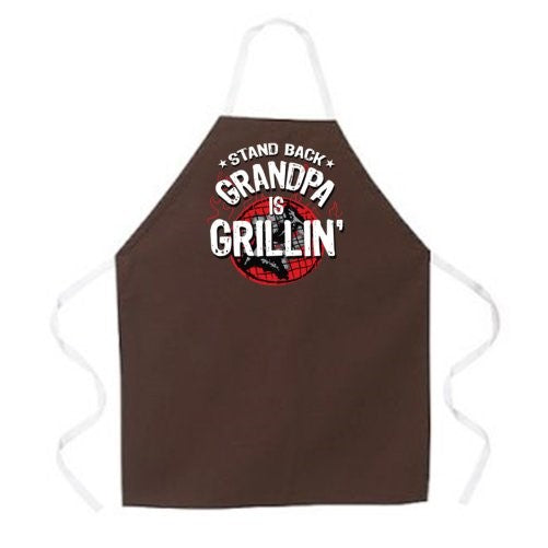 Attitude Aprons Fully Adjustable "Stand Back, Grandpa is Grillin" Apron, Brown