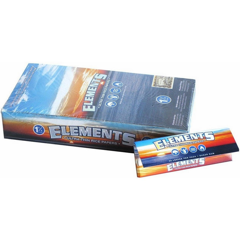 Elements 1.25 1 1/4 Size Ultra Thin Rice Rolling Paper With Magnetic Closure Full Box Of 25