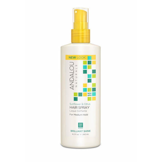 Andalou Naturals Sunflower & Citrus Brilliant Shine Hair Spray, 8.2 oz, Helps Give Hair Smooth Shine & De-Frizz Split Ends