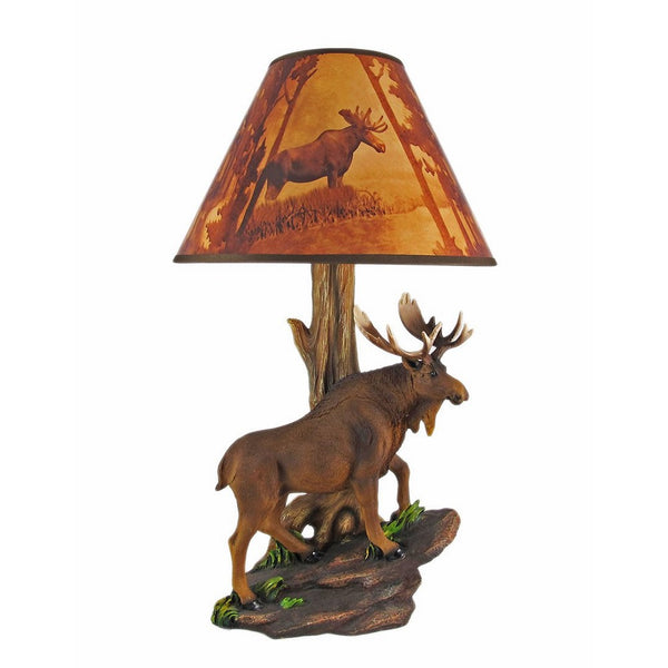 Resin Table Lamps North American Bull Moose Table Lamp W/Shade 12 X 20 X 12 Inches Multicolored