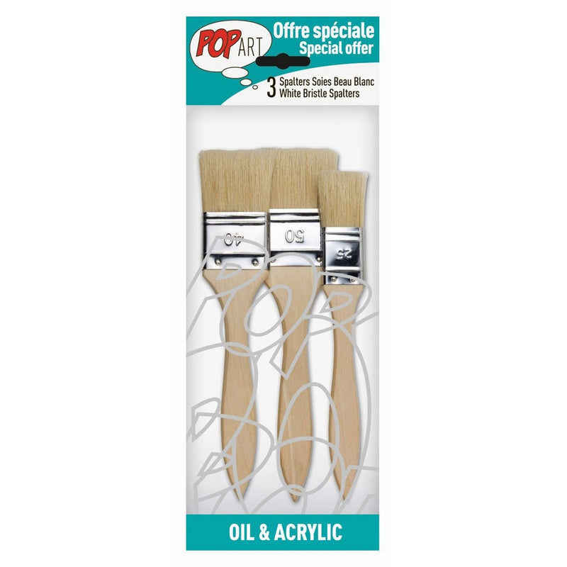Pebeo 950450 White Bristle Spalter Brushes, 3-Pack