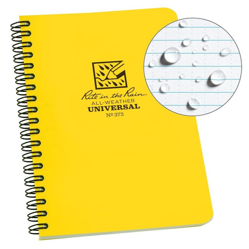 Rite in the Rain All-Weather Side-Spiral Notebook, 4 5/8" x 7", Yellow Cover, Universal Pattern (No. 373)