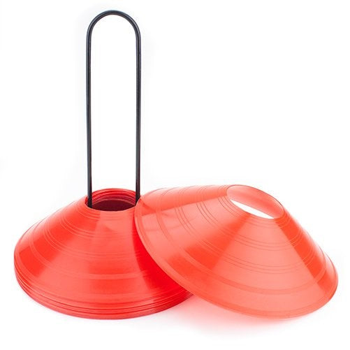 Crown Sporting Goods Set of 12 Soft Orange Disc Cones with Metal Transportation Caddy