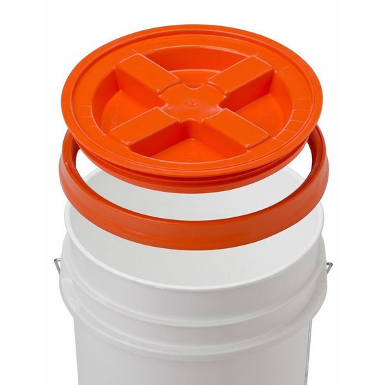 5 Gallon White Bucket & Gamma Seal Lid - Food Grade Plastic Pail & Gamma2 Screw Seal Tight Lid (Orange)