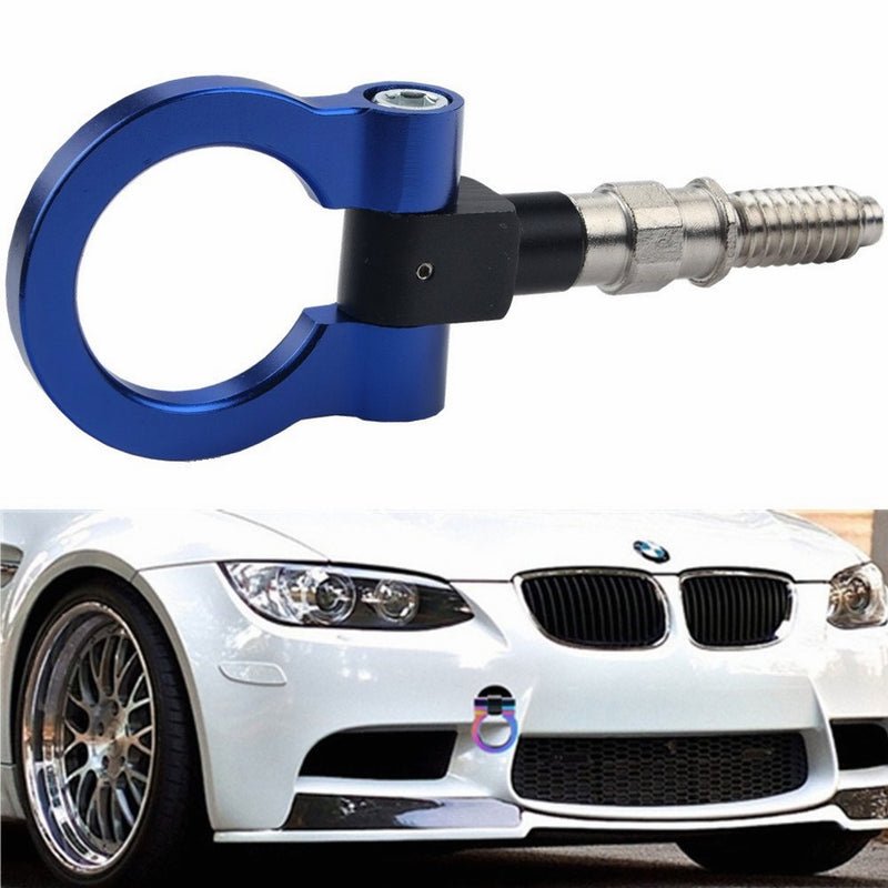 Dewhel JDM Aluminum Track Racing Front Rear Bumper Car Accessory Auto Trailer Ring Eye Towing Tow Hook Kit Blue Screw On For BMW 1 3 5 Series X5 X6 E36 E39 E46 E82 E90 E91 E92 E93 E70 E71 MINI Cooper