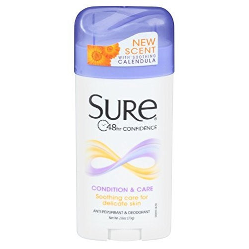 Sure Deodorant 2.6 Ounce Condition & Care (Delicate Skin) (76ml) (6 Pack)