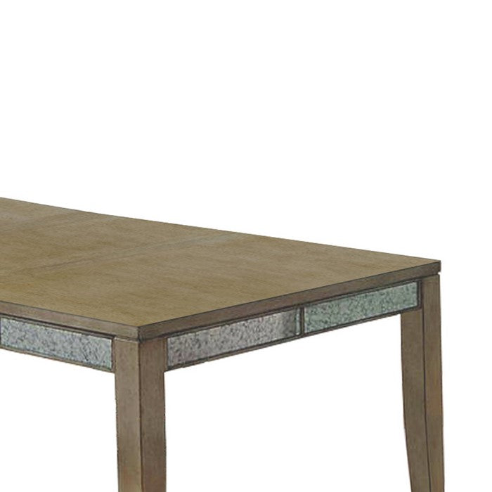 Wooden Dining Table with Mirror Panel Inserts, Antique Gold