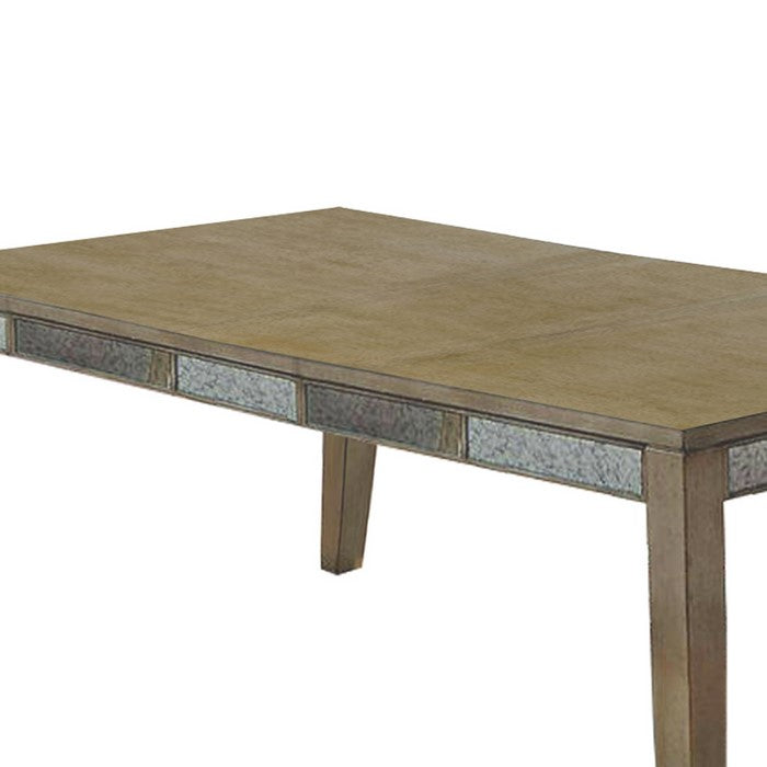 Wooden Dining Table with Mirror Panel Inserts, Antique Gold