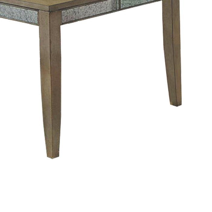 Wooden Dining Table with Mirror Panel Inserts, Antique Gold
