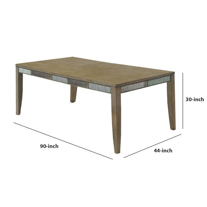 Wooden Dining Table with Mirror Panel Inserts, Antique Gold
