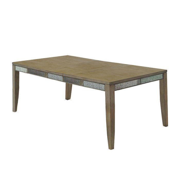 Wooden Dining Table with Mirror Panel Inserts, Antique Gold