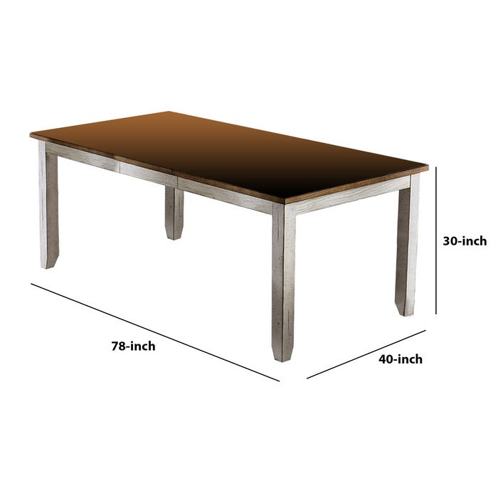 Wooden Dining Table with Extendable Leaf, Oak Brown and White