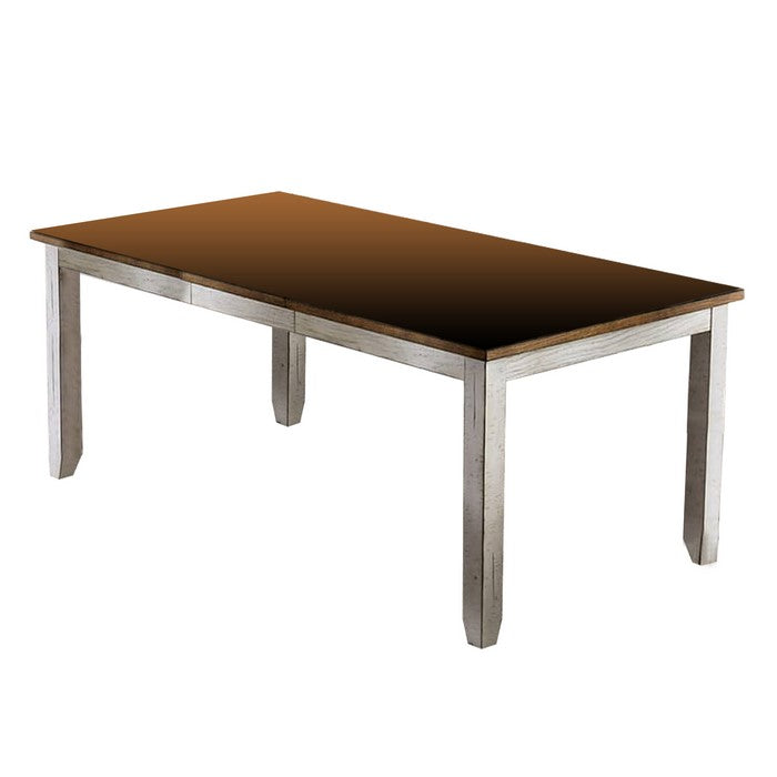 Wooden Dining Table with Extendable Leaf, Oak Brown and White