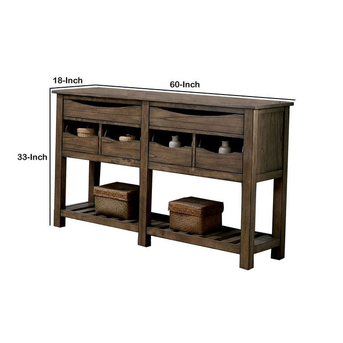 Transitional Wooden Server with 6 Drawers and 1 Bottom shelf,Oak Brown