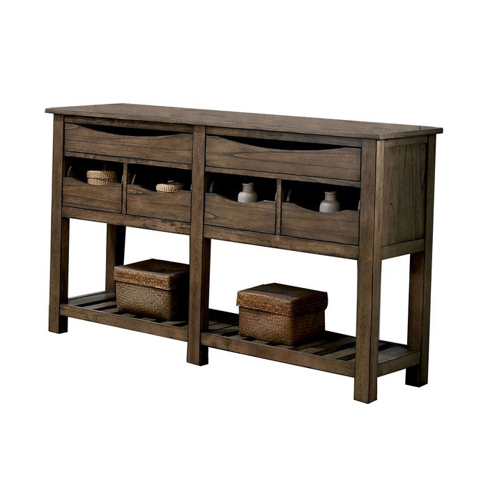 Transitional Wooden Server with 6 Drawers and 1 Bottom shelf,Oak Brown