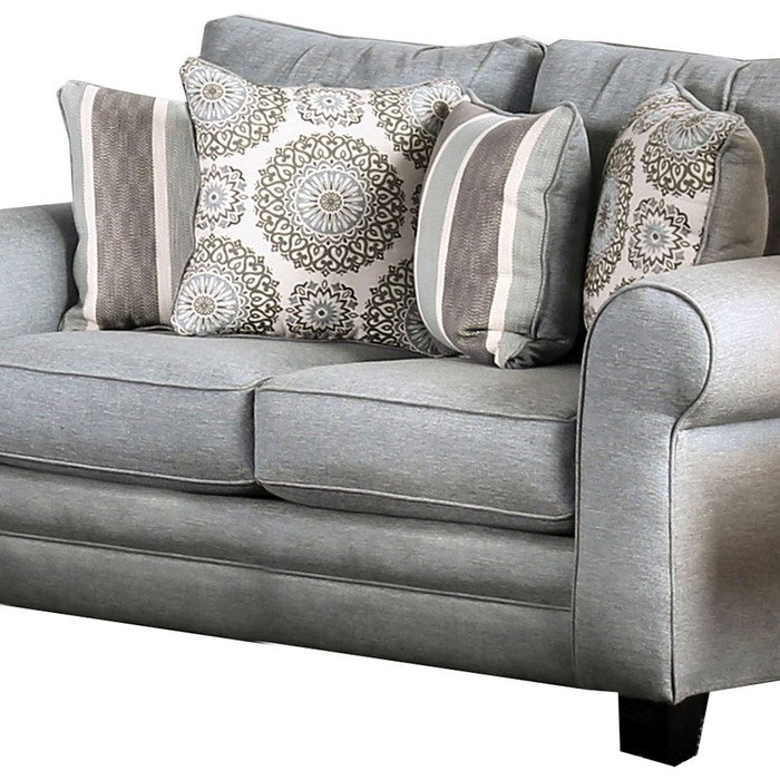 Fabric Upholstered Wooden Loveseat with Tapered Legs, Blue