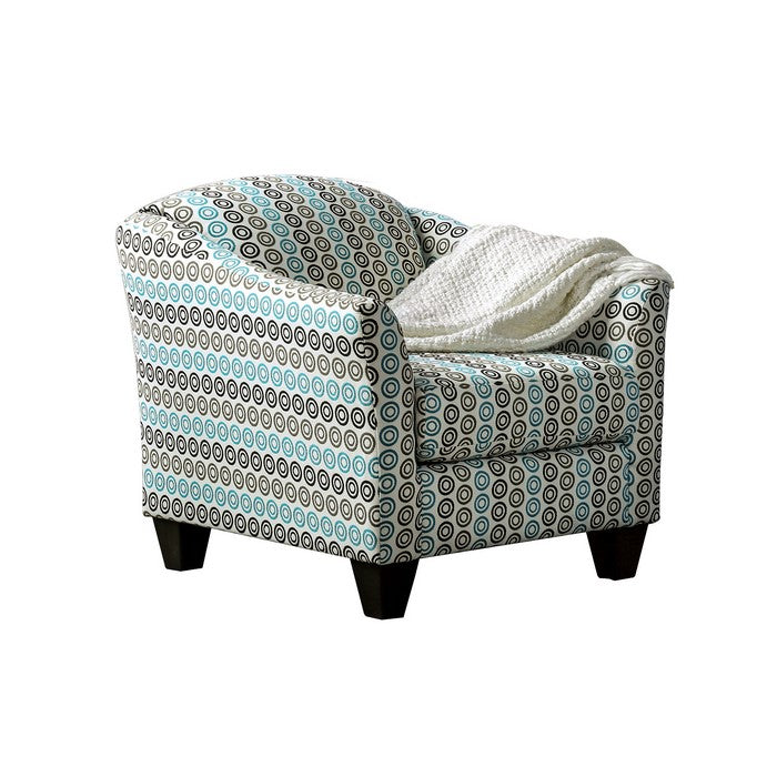 Chenille Fabric Upholstered Wooden Chair with Tapered Legs, Multicolor