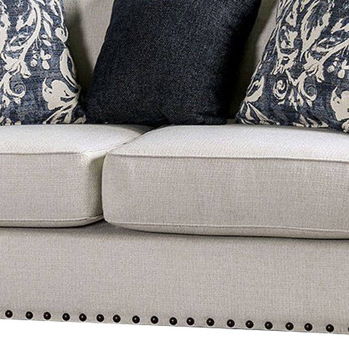 Chenille Fabric Upholstered Wooden Loveseat with Track Arms, White