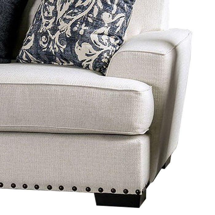 Chenille Fabric Upholstered Wooden Loveseat with Track Arms, White