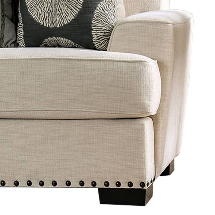 Fabric Upholstered Wooden Loveseat with Nail head Trim, Cream