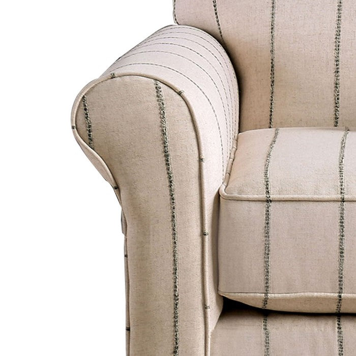 Chenille Fabric Upholstered Wooden Chair with Striped Details, Beige