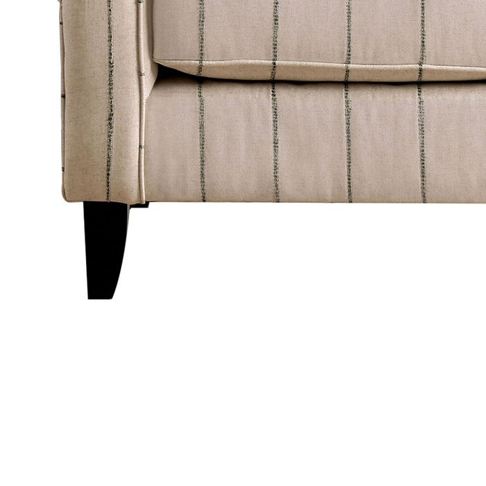 Chenille Fabric Upholstered Wooden Chair with Striped Details, Beige