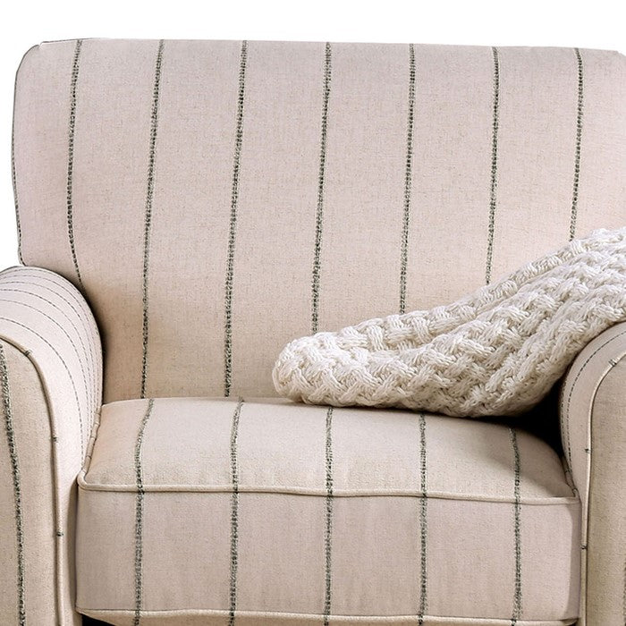 Chenille Fabric Upholstered Wooden Chair with Striped Details, Beige