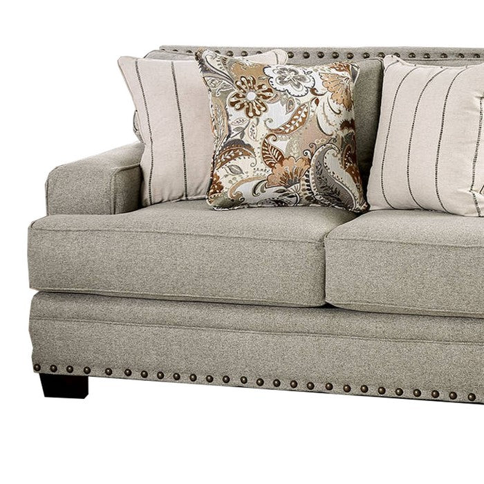 Chenille Fabric Upholstered Loveseat with Track Armrest, Gray