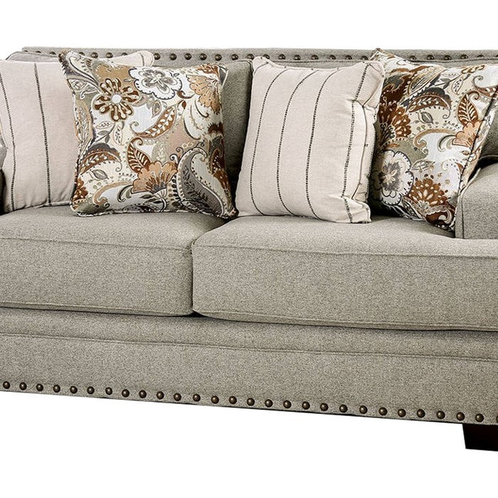 Chenille Fabric Upholstered Loveseat with Track Armrest, Gray