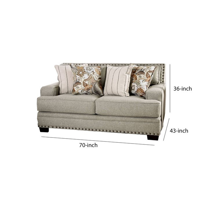 Chenille Fabric Upholstered Loveseat with Track Armrest, Gray