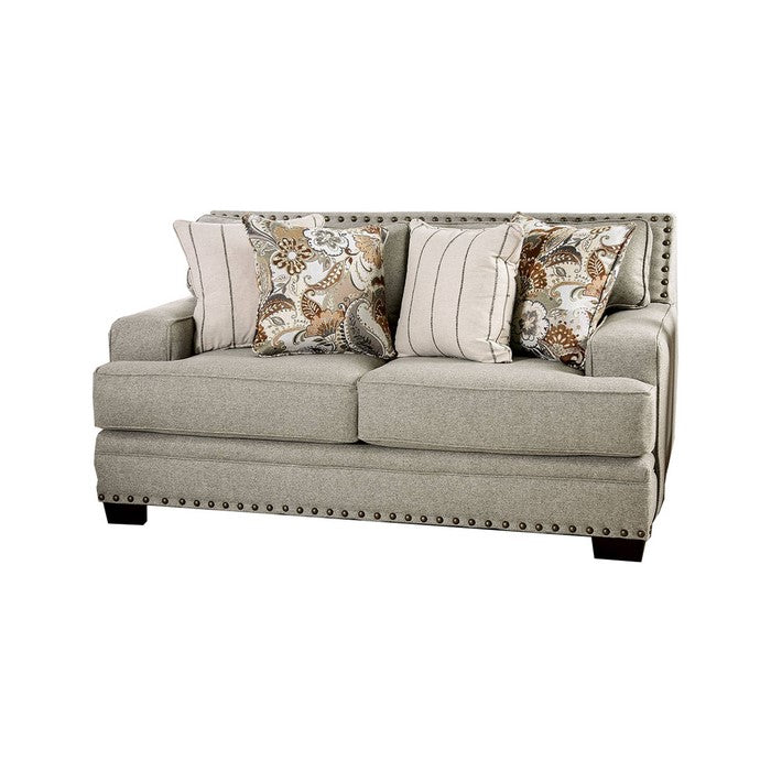 Chenille Fabric Upholstered Loveseat with Track Armrest, Gray