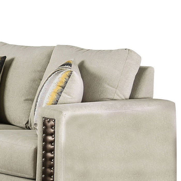 Chenille Fabric Upholstered Loveseat with Leatherette Panel, Beige
