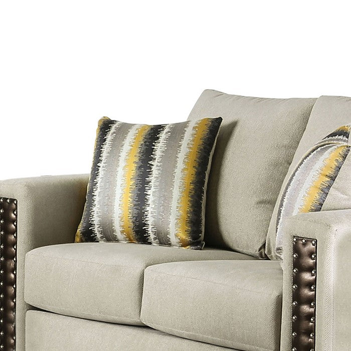 Chenille Fabric Upholstered Loveseat with Leatherette Panel, Beige