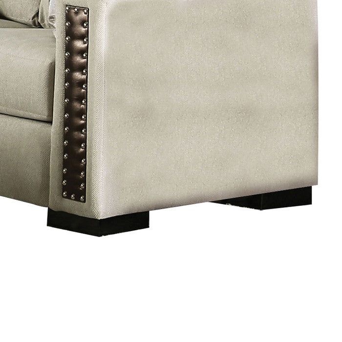 Chenille Fabric Upholstered Loveseat with Leatherette Panel, Beige