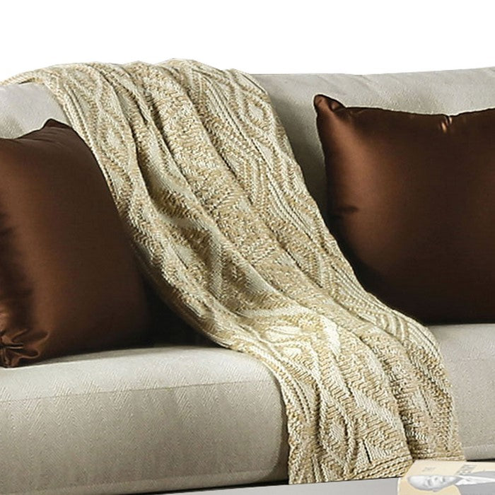 Chenille Fabric Upholstered Sofa with Leatherette Panel, Beige