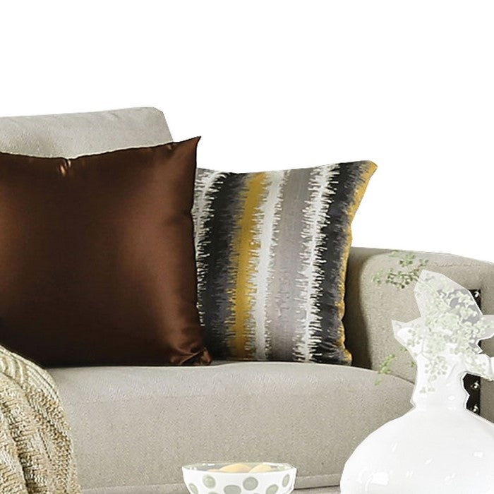 Chenille Fabric Upholstered Sofa with Leatherette Panel, Beige