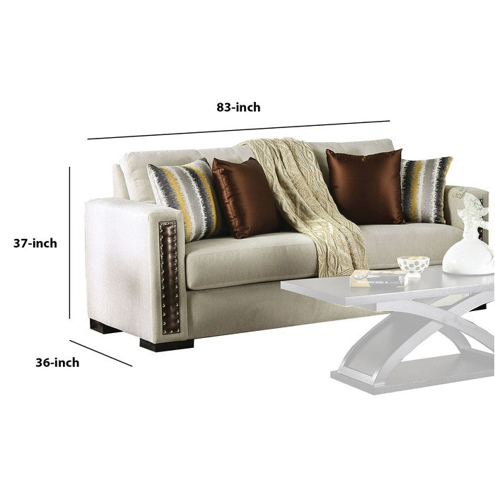 Chenille Fabric Upholstered Sofa with Leatherette Panel, Beige