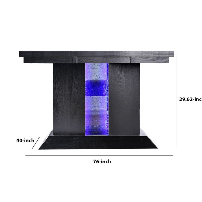 Wooden Dining Table with Pedestal Base Legs and LED Light, Black