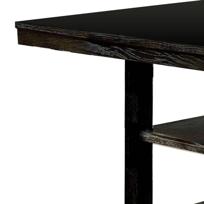 Wooden Counter Height Dining Table with Two Shelves, Brown and Beige