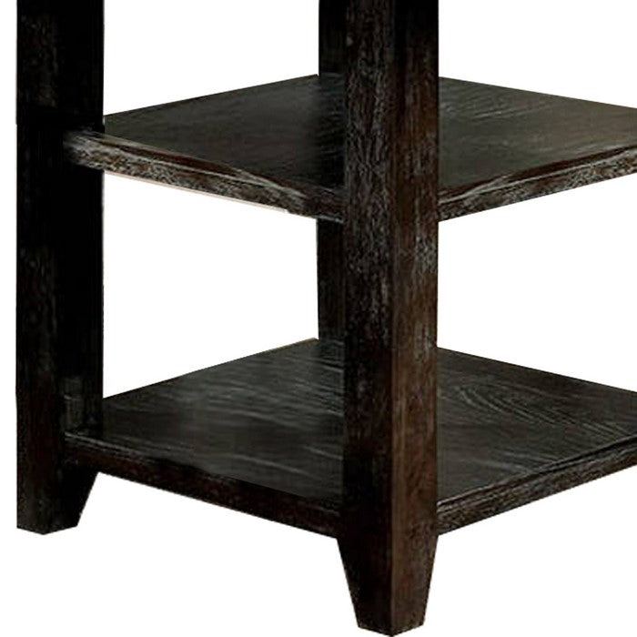 Wooden Counter Height Dining Table with Two Shelves, Brown and Beige