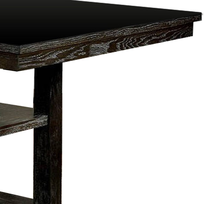 Wooden Counter Height Dining Table with Two Shelves, Brown and Beige