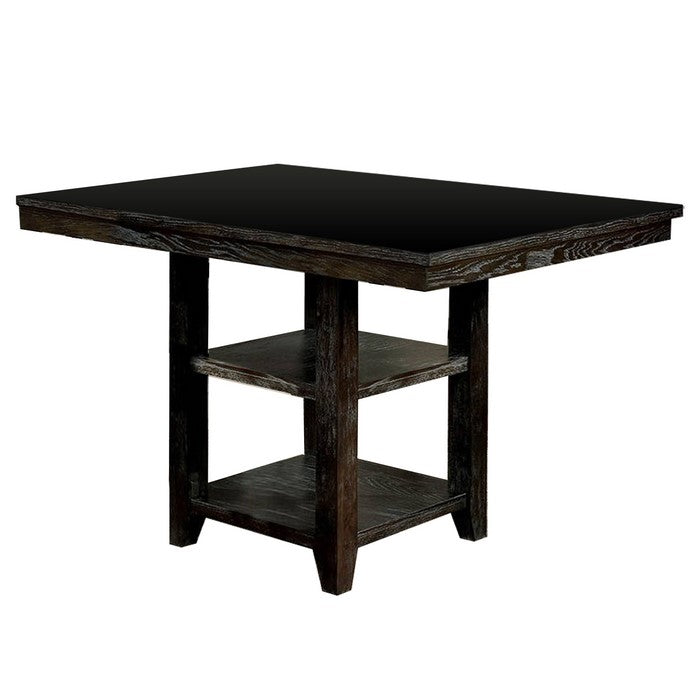 Wooden Counter Height Dining Table with Two Shelves, Brown and Beige