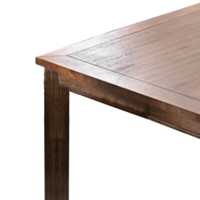 Wooden Counter Height Dining Table with Thick Legs, Brown and Beige
