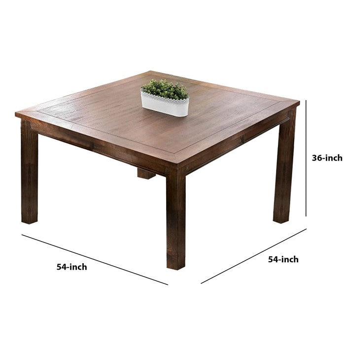 Wooden Counter Height Dining Table with Thick Legs, Brown and Beige