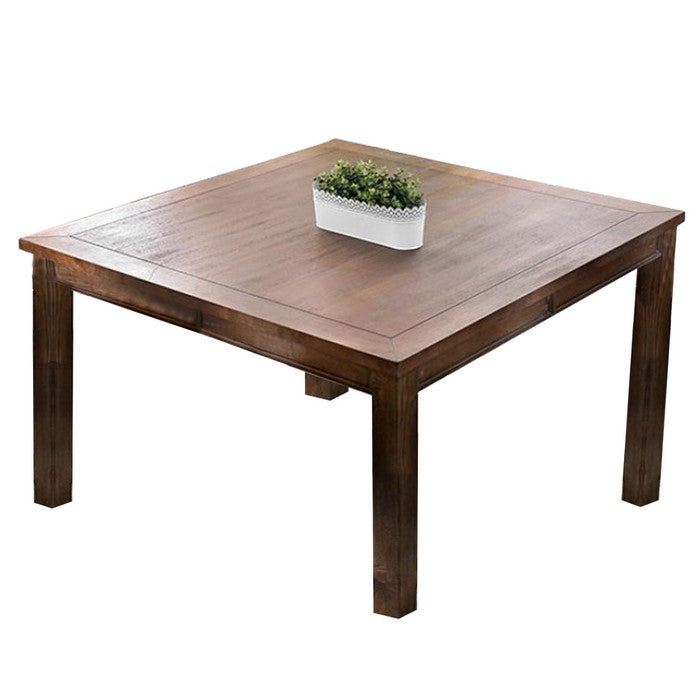 Wooden Counter Height Dining Table with Thick Legs, Brown and Beige