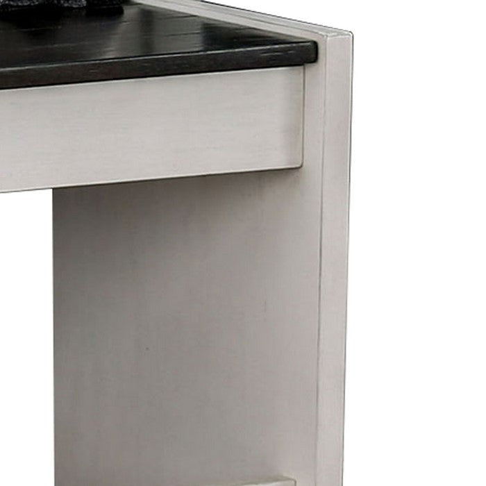 Wooden Counter Height Bench with Lift Top Seat, White and Black
